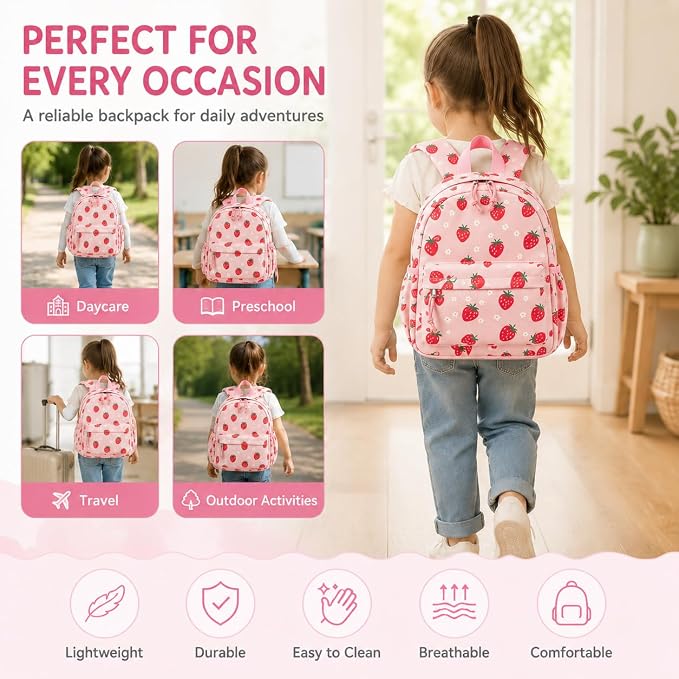 LOIDOU Toddler Backpack for Girls School Bookbags for Preschool Kindergarten Cute Backpacks (Strawberry Pink, S-12)