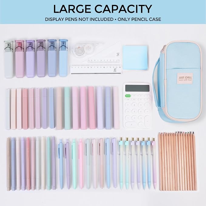 SKYDUE Blue Pencil Case for Girls & Boys – Large Capacity Zippered Pencil Pouch with Multi-Compartment, Aesthetic Pencil Bag for School & Office Supplies