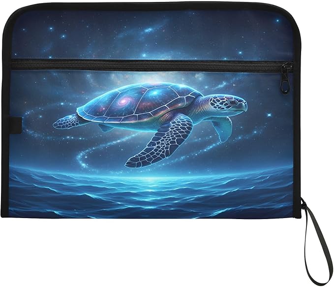 Sea Turtle Starry Sky 13 Pocket File Organizer Expanding File Folder with Front Pouch Portable Business File Storage Document Organizer Folder with Zipper
