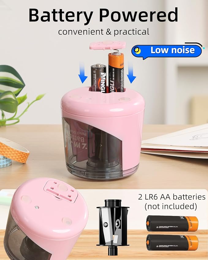ZMOL Battery Powered Electric Pencil Sharpener,Small Battery Operated Pencil Sharpeners Portable,Fast Sharpen, Suitable for No.2/Colored Pencils(6-8mm), School/Classroom/Office/Home Pink