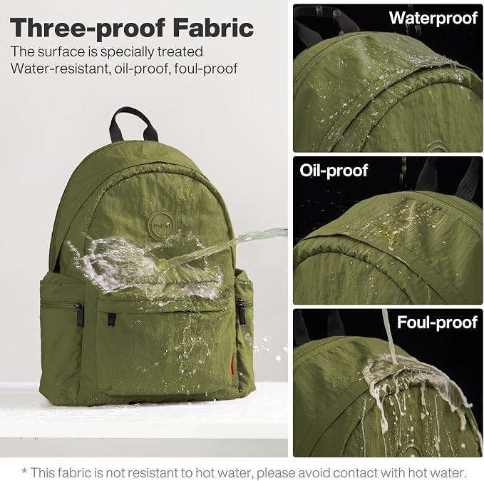 mixi 15Inch Casual Travel Daypack Lightweight Laptop Backpack, Jungle Green | Ultra Light Backpack, Fits 14in Laptop, Water/Oil/Stain Resistant, Anti-Theft Pocket&Luggage Strap for College Work Hiking