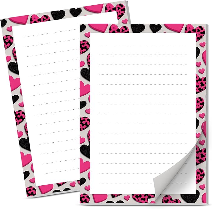 Lined Sticky Notes 4x6 in, 2 Pack Large Cute Notepads with Lines Self-Stick Note Pad, Funny Memo Pads Strong Adhesive for Office, Home Funny Leopard Heart