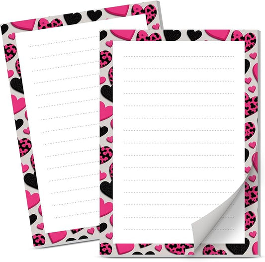 Lined Sticky Notes 4x6 in, 2 Pack Large Cute Notepads with Lines Self-Stick Note Pad, Funny Memo Pads Strong Adhesive for Office, Home Funny Leopard Heart