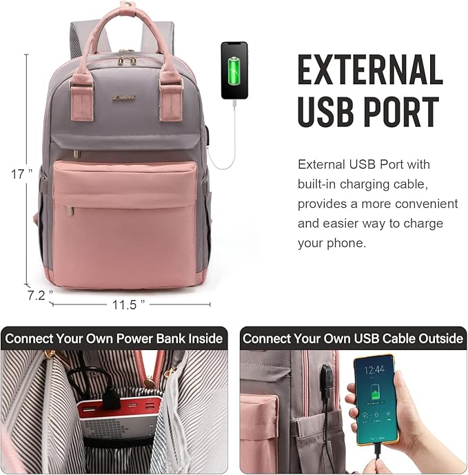 LOVEVOOK Laptop Backpack for Women, 15.6 Inch Anti-theft Laptop Bag with USB Port, Fashion Waterproof Computer Backpacks Teacher Nurse Backpack Purse for College Work
