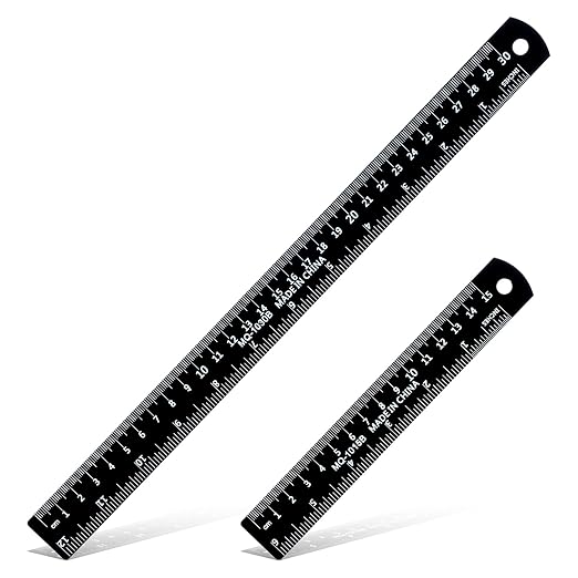 Ouligay 2Pcs 12 Inch 6 Inch Metal Ruler Set Metal Rulers with Centimeters and Inches Straight Ruler for Drawing, Home, Office, Engineering, Easy to Read