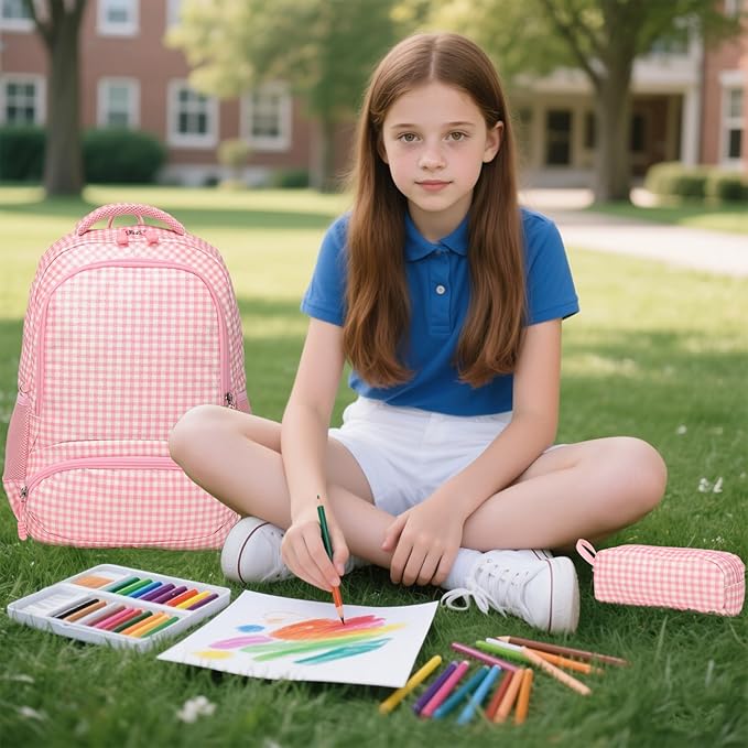 Kimwadalh School Backpack for Girls, Backpack with Lunch Box Pencil Case for Preschool Elementary High School Girls Boys