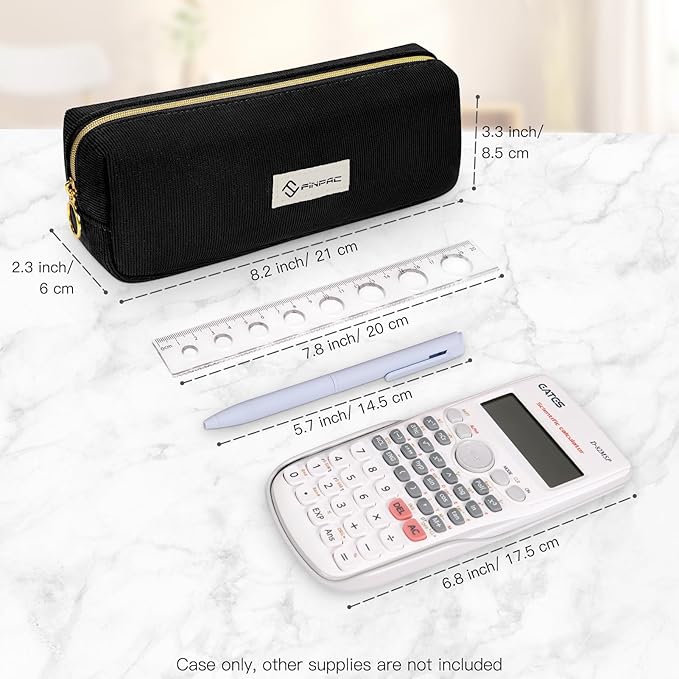 FINPAC Pencil Case, Corduroy Aesthetic Makeup Bag, Cute Kawaii Pen Bag Pouch Holder Box Organize for Study, Office, or Travel (Black)