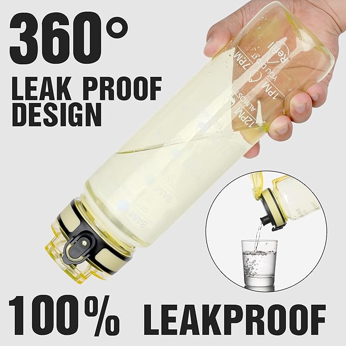 OLDLEY Water Bottle, 32oz Motivational Sports Water Bottle with Time Marker - Times to Drink - Tritan, BPA Free, Wide Mouth Leakproof, Anniversary Birthday Gifts for Men Women,Clear Star (1 Bottle)