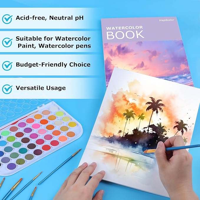 Watercolor Paper Pad 9x12, 140lb/300gsm Cold Press Drawing Paper, 20 Sheets Acid-Free Artist Sketchbook for Wet Media, Gouache & Acrylic, Double Sided Painting Paper (Purple Cover)