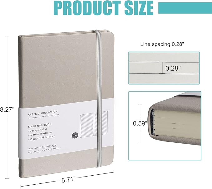 Lined Journal Notebook, 10Pack Hardcover Notebook for Men & Women – Journals for Writing, Work, School, Home & Daily Notes, 160 Pages – Medium A5, 5.7"x8", 100 gsm Thick Paper (Grey)