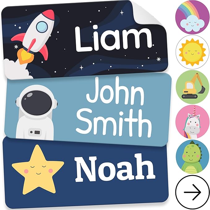 Personalized Name Labels for Kids (70 Labels) - Durable & Waterproof Custom Name Stickers for Clothing Tags, School Supplies, Camp & Daycare - Galaxy (1.2”x0.5”)