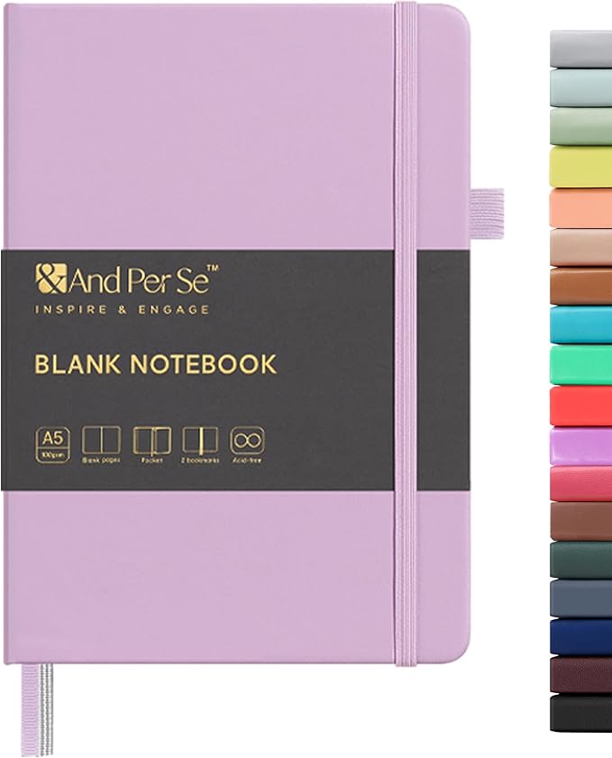 &And Per Se Blank Sketch Notebook, A5 Hardcover, 160 Pages 100gsm Thick Paper, Unlined Journal for Drawing, Doodling, Hand Lettering – Creative Gift for Artists, Designers, Writers (Lavender)
