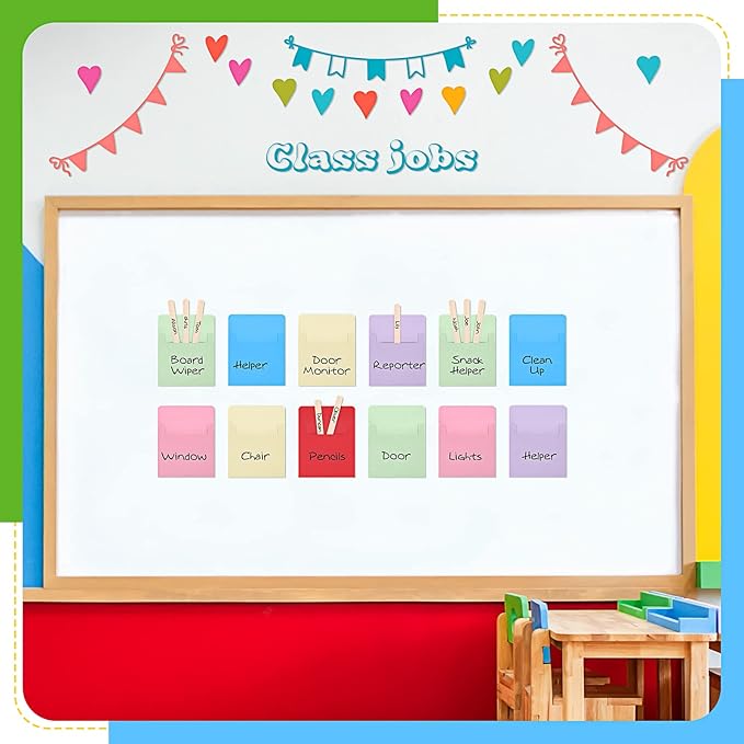 86 Pieces Class Jobs Pocket Chart for Classroom, Bulletin Board for Teacher's Helper, Class Management Educational Pocket Chart with Teacher Must Haves Classroom Supplies(Multi Colors)