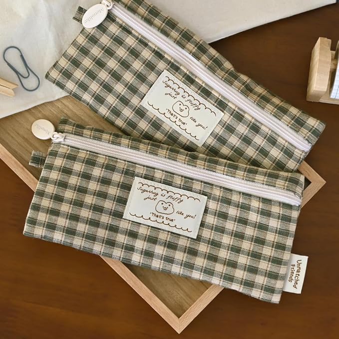 Monolike_Fabric/Cushion Pencil case (Unmatched Friends Fabric Check Pencil Case Series. 2, Vintage green)