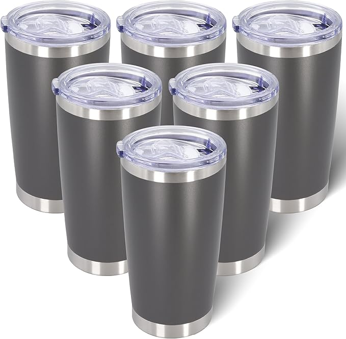 AIANJI 20oz Tumbler Bulk Stainless Steel Tumblers with Lid Vacuum Insulated Double Wall Travel Coffee Mug Powder Coated Tumbler Cup for Hot and Cold Drinks(Grey, 6 pack)