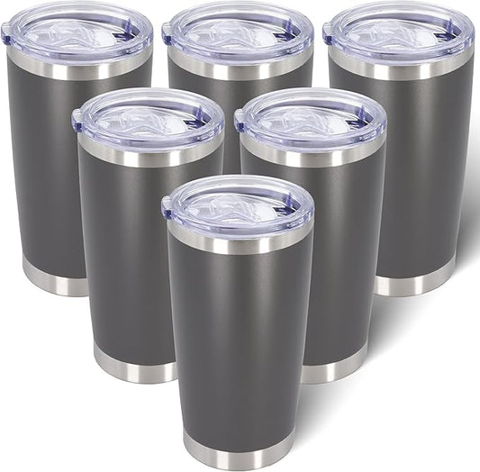 AIANJI 20oz Tumbler Bulk Stainless Steel Tumblers with Lid Vacuum Insulated Double Wall Travel Coffee Mug Powder Coated Tumbler Cup for Hot and Cold Drinks(Grey, 6 pack)