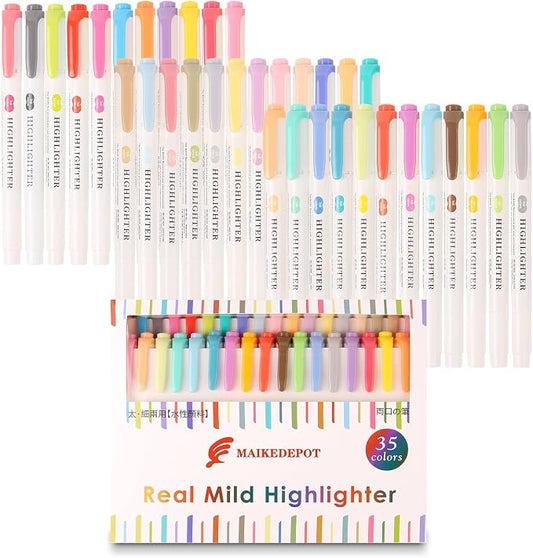 Pastel Highlighters - 35 Pcs Assorted Colors Dual Tip Real Mild Highlighter Markers, Chisel & Fine Tips for Bible Journaling, Note Taking, School Supplies, No Bleed