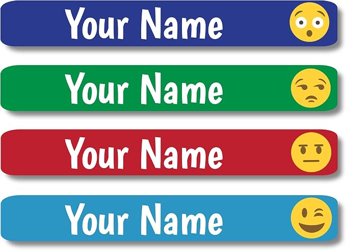 Lovable Labels Personalized Labels for Kids (120 Labels) - Waterproof Dishwasher Safe Peel and Stick Labels are Great for School Supplies Daycare Camp Bottles (Emoji Vibes)