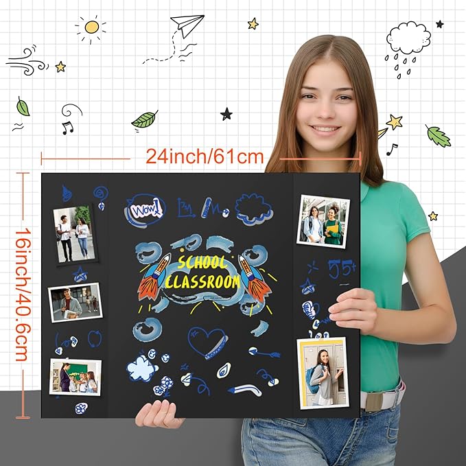 Black Trifold Poster Board 10 Pack, IKAYAS 24" X 16" Double Sided Poster Boards, Science Fair Display Boards Presentation Boards for Mounting, Prints,Art,Display,Projects Classroom Supplies