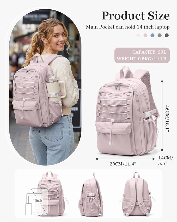suwasp College Backpack for Women, Waterproof Laptop Backpack Fits 15.6 Inch Laptop, School Bookbag with Water Bottle Pocket, Anti Theft Work Backpack for College, Travel, Commuter,