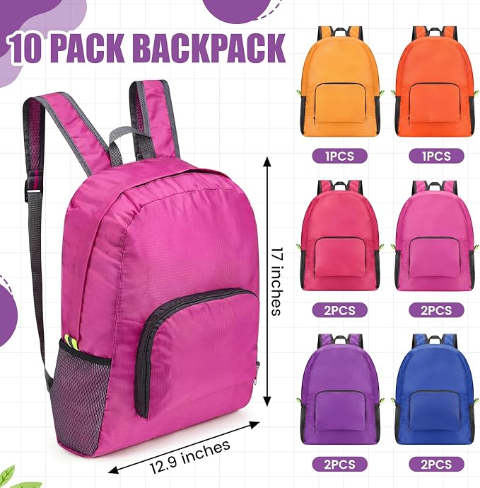 Jexine 10 Pcs Backpacks Bulk 16.5 Inches Lightweight Travel, Fuchsia Gem | Basic Book Bags for School Outdoor, Foldable Storage, Ideal Students Adults Commuters, Bulk Backpack Set for Teams