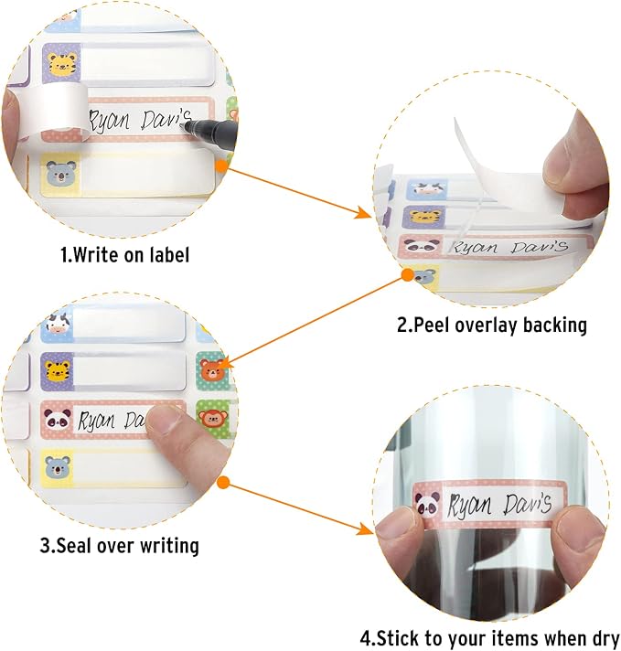 Name Labels for Kids Stuff Daycare, Waterproof Daycare Labels for Baby Bottles, 144 PCS Water Bottle Label, Name Tag Stickers for School Supplies, Day Care Essentials, Self-Laminating, Dishwasher Safe