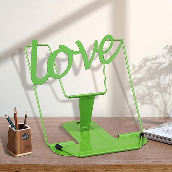 Honagu Adjustable Metal Book Holder, Document Holder, Sturdy Typing Stand for Cookbooks, Textbooks, Tablets, Music Books (Green)