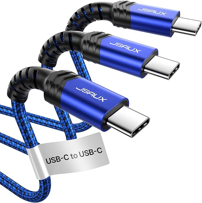 JSAUX 3-Pack USB C to USB C Cable 100W [6.6ft+6.6ft+6.6ft] Compatible with iPhone 17 Air 16 15 Pro Max Samsung Galaxy S25 S24 CarPlay iPad Pro, Type C to C Charger Cable Fast Charging - Blue