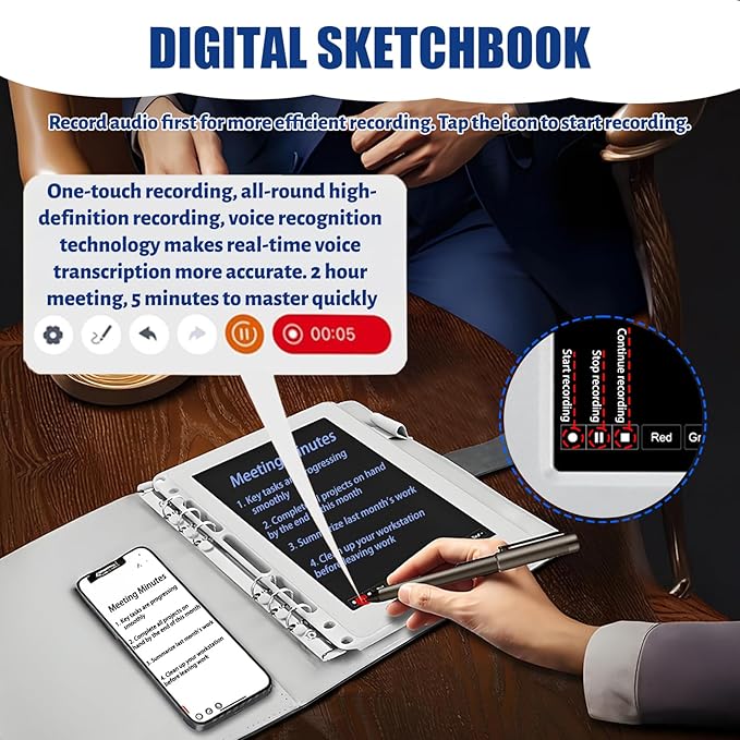 Digital Sketchbook with A5 Erasable Paper Refill + 3 Spare Refills, Smart Pen Writing Board Set, Smart Pen Notebook for Digitizing Drawing Writing Note-Taking Compatible,Dark Blue