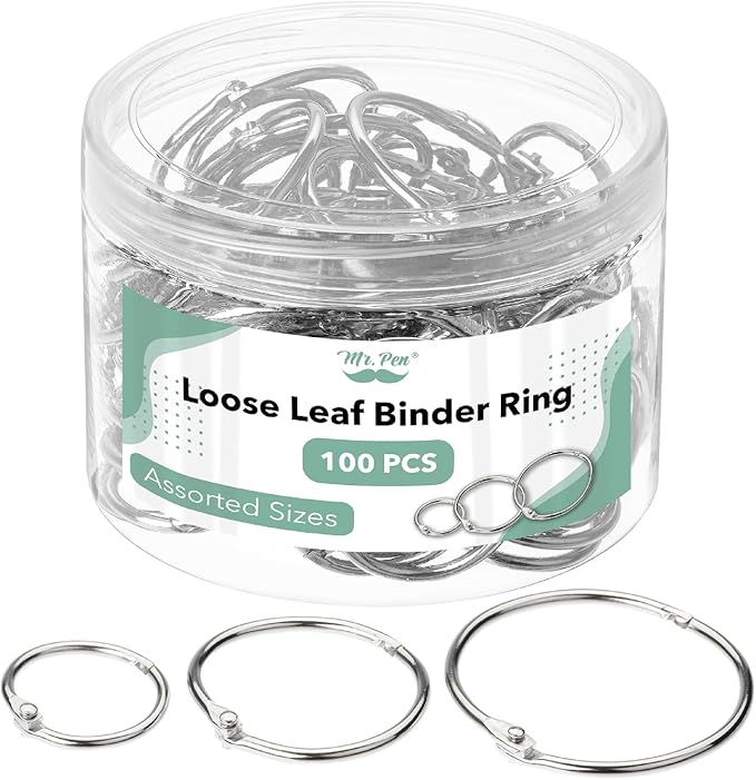 Mr. Pen- Loose Leaf Binder Ring, 100 Pack, 3 Sizes (1", 1.5", 2"), Metal Loose Leaf Binder Book Rings Bulk for Books and Index Cards, Scrapbook, Keychains, School, Home, Office, Silver