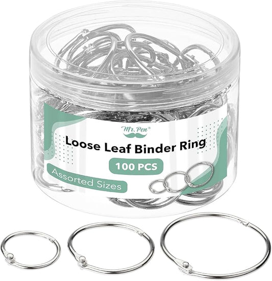 Mr. Pen- Loose Leaf Binder Ring, 100 Pack, 3 Sizes (1", 1.5", 2"), Metal Loose Leaf Binder Book Rings Bulk for Books and Index Cards, Scrapbook, Keychains, School, Home, Office, Silver