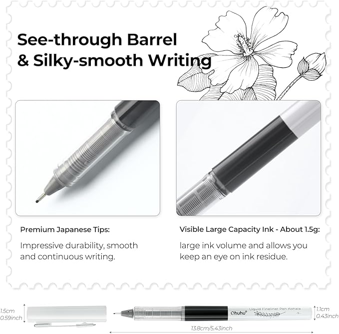 Ohuhu Liquid Fineliner Drawing Pens: 9 Sizes Micro Pens Drawing Pens Pigment Black Ink Water-proof Alcohol-proof Assorted Point Tips Smooth Writing Sketching Journaling Anime Artist Beginners - Kohala