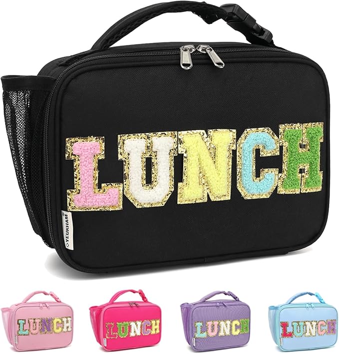 GYEUKHAM Insulated Lunch Box for School, Thermal Reusable Durable Freezable Lunch Bags for Kids Boys Girls Men Women - Small Soft Cooler Portable Lunch Tote Kit for Work Picnic Travel,Black Alphabet