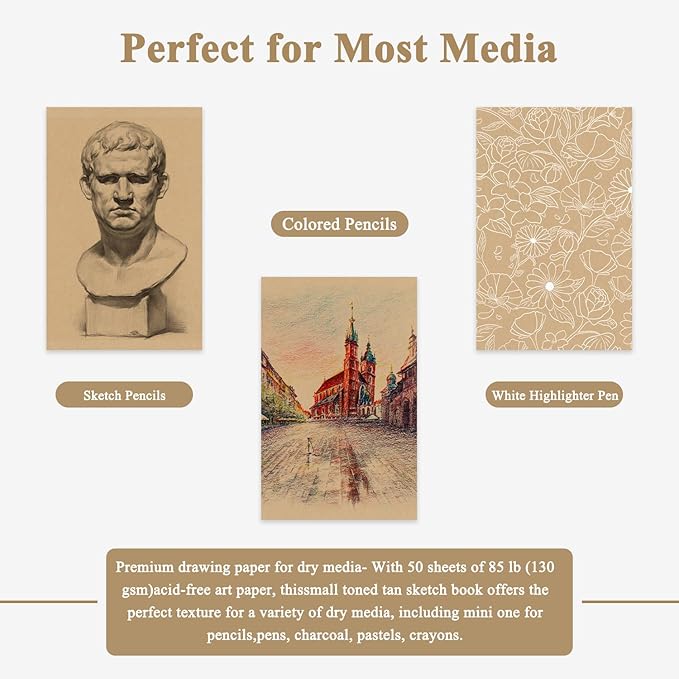 Fuxi Toned Tan Sketchbook, 2-Pack - 5.5" x 8.5" | 85lb/130gsm Toned Paper, 50 Sheets Per Pad.