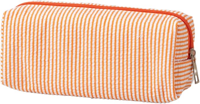 Seersucker Striped Pencil Bag, Large Capacity Stationery Pouch | Preppy Aesthetic Multifunctional Design That Doubles as a Cosmetic Makeup Pouch or Travel Storage Bag