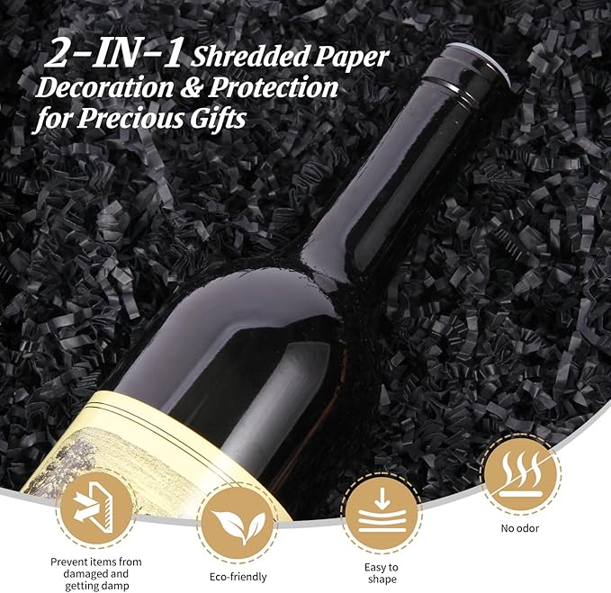 CANIYA 2.2 LB Black Crinkle Cut Paper Shred Filler, Shredded Paper Filling for Gift Basket, Filler Paper for Birthday, Wedding, Anniversarie