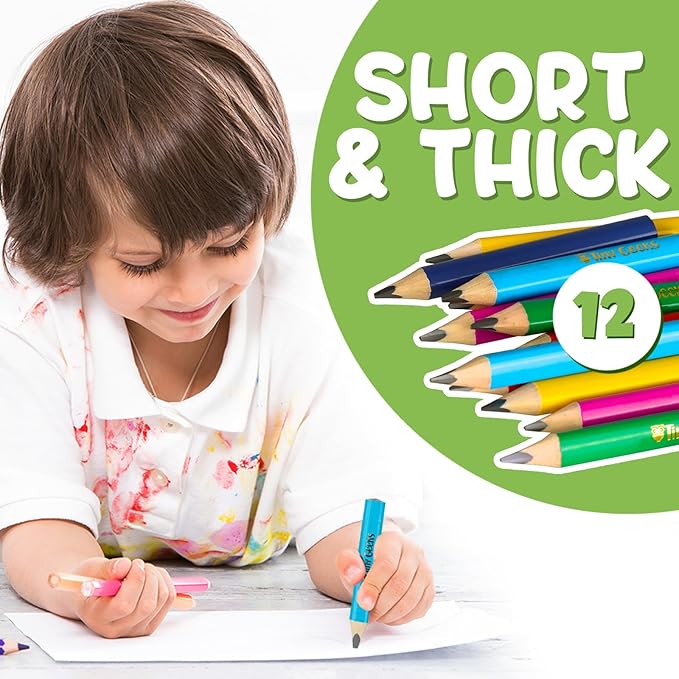 TinyGeeks Jumbo Pencils HB - NEW -12 - Triangle Short Pencils for Kids + Sharpener - Perfect for Preschool, Toddlers and Beginners + Recommended by Teachers & Experts Jumbo black