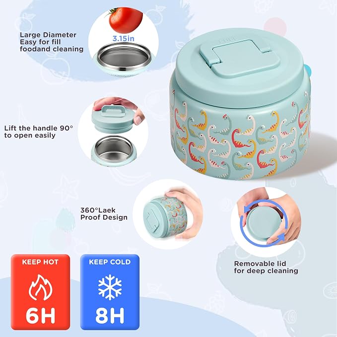 MAISON HUIS Bento Box for Kids with 8oz Soup Thermo, Insulated Lunch Bag & 17oz Water Bottle, 2-Compartment Bento Box with Built-In Ice Pack, Leak-Proof & BPA-Free