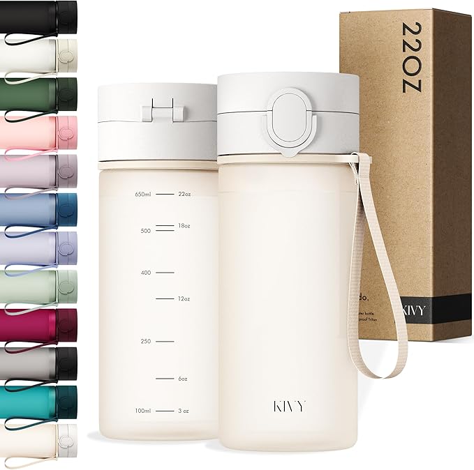 KIVY Slim Water Bottle 22oz with Leakproof Flip Lid [Lightweight & Shatterproof] - Small Drinking Waterbottle - Tritan Bottle Without Straw for School, Sport & Travel - Drinking Bottle - BPA Free