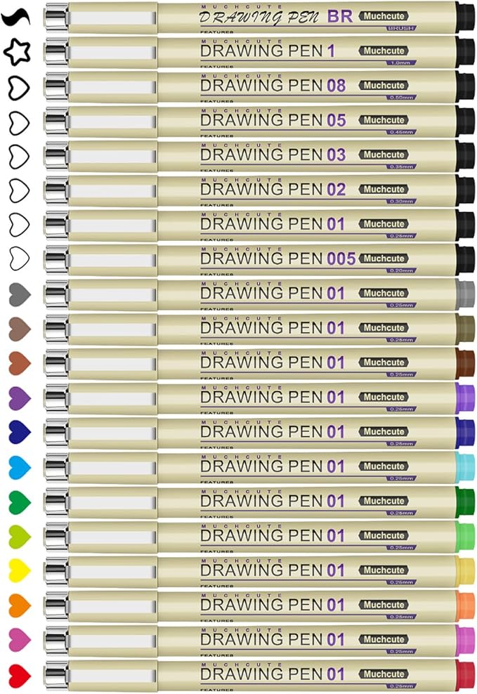 Micro Fineliner Drawing Pens 20 Set(12 Colored & 8 Black) Artist Art Supplies Adult Waterproof Watercolor Fine Line Marker Archival Ink Micron Sketch Outline Manga Anime Gift Sketching Zentangle Stuff