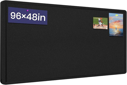 Extra Large Bulletin Board, 95 X 47 inches Cork Board with 30 Pushpin, 8' x 4' Felt Cork Board Notice Pin Board, Self-Adhesive Vision Board Mood Board Foldable Photo Board for Wall - Black