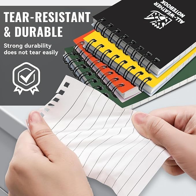 4 Pack Waterproof Pocket Notebook, 3" x 5" Top-Spiral Pocket Notepad