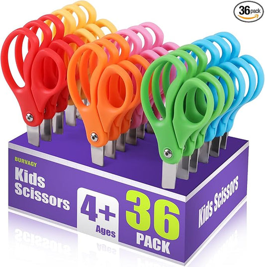 36 Packs Kids Scissors, Scissors for School, Safety Blunt Tip 5 Inch School Student Blunt Tip Kids Craft Safety Comfort Grip for Children Cutting Paper