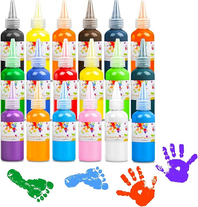 Washable Finger Paint 18 Colors Set Large Capacity (2.1fl oz/60ml) Non Toxic Finger Paints Art Painting Supplies for DIY Crafts Gifts Hand Painting
