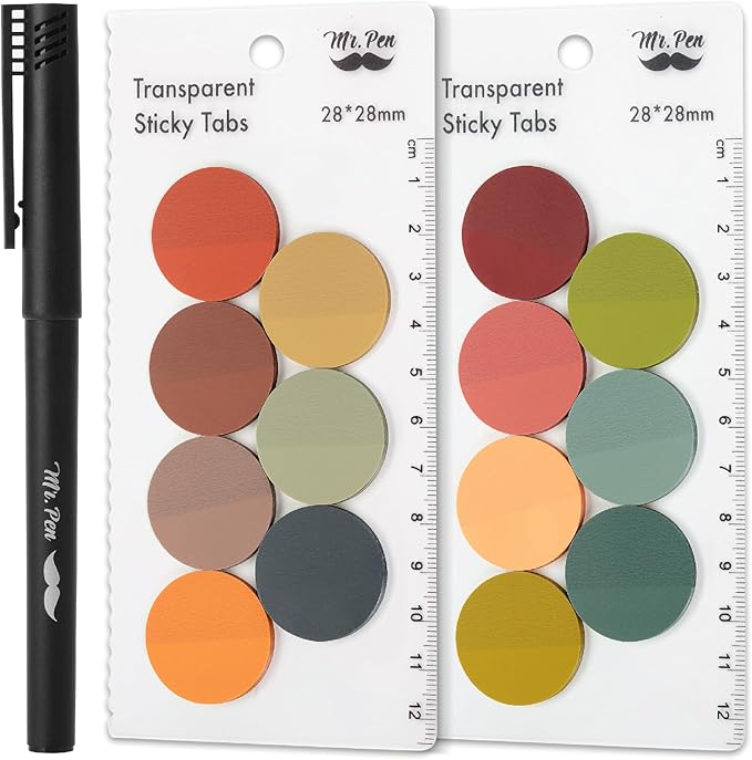 Mr. Pen- Round Transparent Sticky Notes, 1.1” Diameter, 14 Pads, 560 Sheets, Colorful, Water-Resistant See-Through Sticky Notes & Fineliner, Smooth Writing, Note Tabs for Bible Journaling, Studying