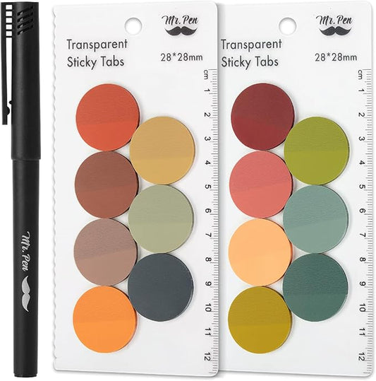 Mr. Pen- Round Transparent Sticky Notes, 1.1” Diameter, 14 Pads, 560 Sheets, Colorful, Water-Resistant See-Through Sticky Notes & Fineliner, Smooth Writing, Note Tabs for Bible Journaling, Studying