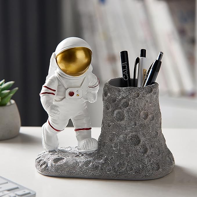 Astronaut Pen Pencil Holder with Phone Stand, Resin Spaceman Pen Container Cell Phone Stand for home Office Desktop Decoration, Gifts for Space Lovers, Gifts for Christmas