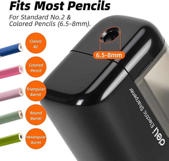 deli Electric Pencil Sharpener, Portable Pencil Sharpener for No.2 Pencils Colored Pencils, Battery Powered Electric Pencil Sharpener for School, Home, Office, Black
