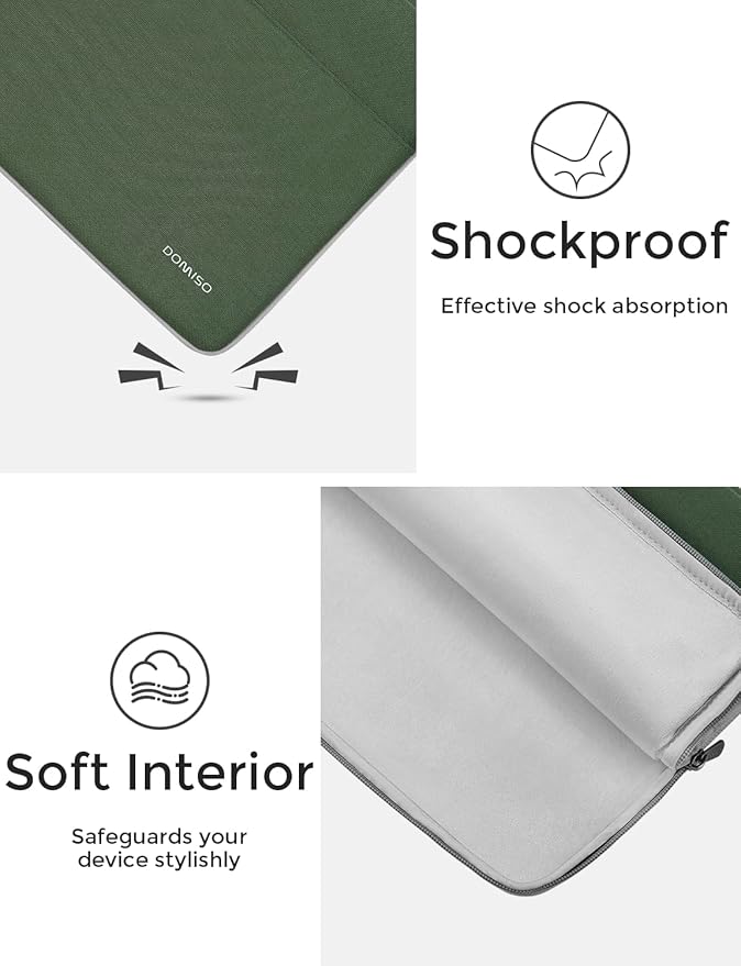DOMISO 15.6 inch Laptop Case Sleeve Protective Cover Compatible with 16 inch MacBook Pro M4 M3 M2/Pro Max,15.6-16 inch HP Dell ASUS Lenovo Chromebook,Waterproof Computer Cases Bag,Avocado Green