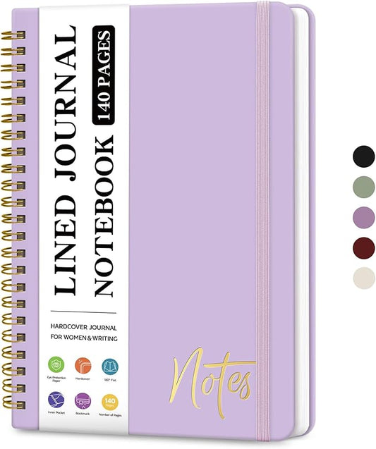 ZOTIA Lined Spiral Journal Notebook for Women, A5 College Ruled Journals for Writing, Hardcover Notebooks for Work, Note taking and Office School Supplies,140 Pages - Lilac Purple